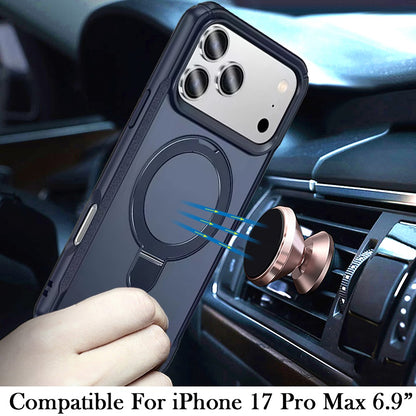 Phone Case for Apple iPhone 17 Pro Max (6.9") Magnetic Ring Stand Matte Finish Shockproof Grip Slim Armor Heavy Duty TPU Protective Hybrid Cover Navy Blue