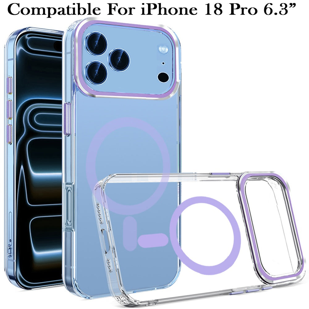 Phone Case for Apple iPhone 18 Pro Clear Transparent Magnetic Circle Slim Shockproof Durable TPU Hard PC Grip Hybrid Design Cover