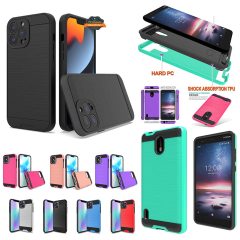 For Apple iPhone 15 Pro Max (6.7") Slim Rugged TPU + Hard Brushed Metal Texture Hybrid Dual Layer Armor Shockproof  Phone Case Cover