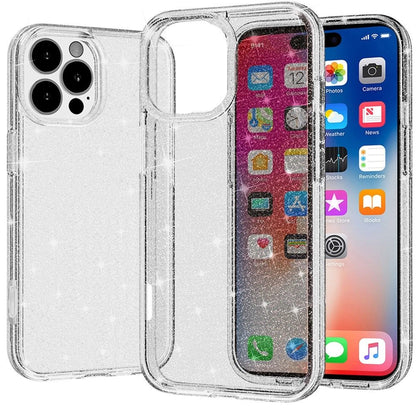 For Apple iPhone 16 Pro Transparent Glitter Shiny Sparkle Bling TPU Rubber Hard Back Hybrid Frame Shockproof Case Cover Clear