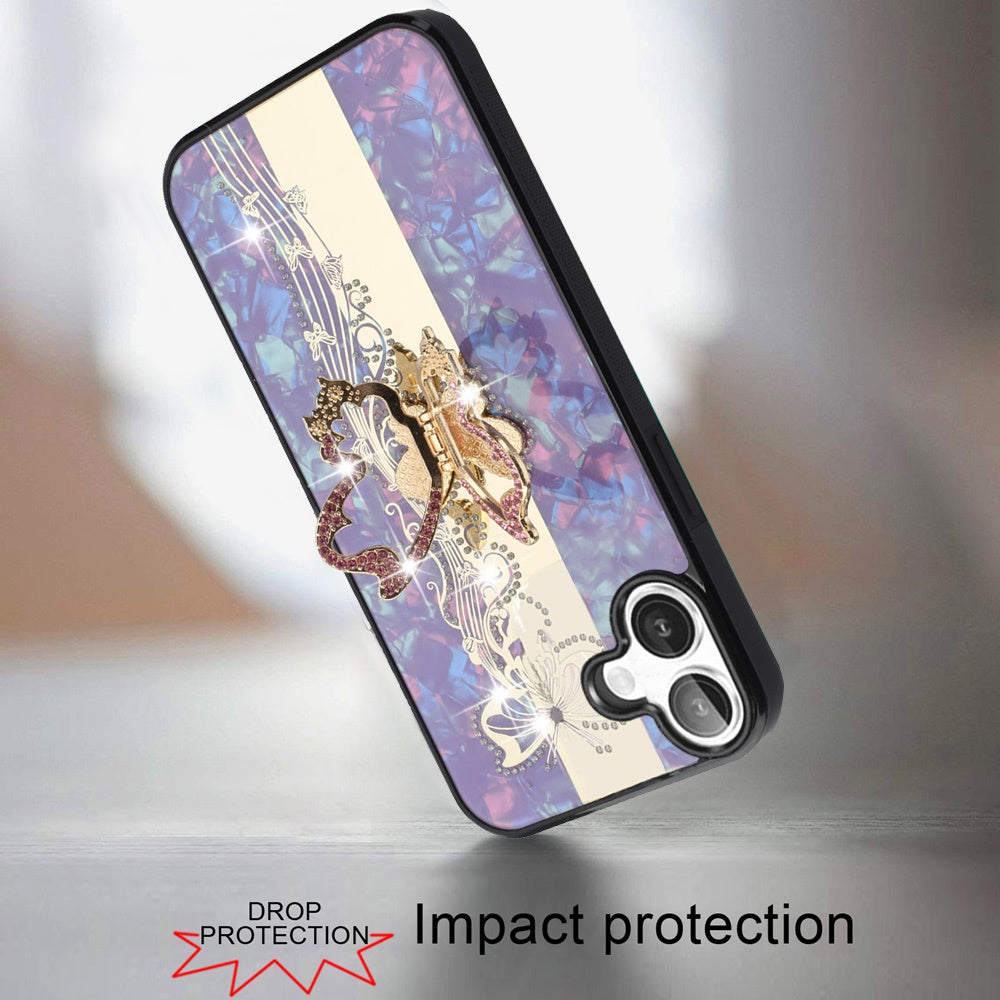 For Samsung Galaxy A06 Diamonds 3D Butterfly Bling Sparkly Glitter Ornaments Engraving Hybrid with Ring Stand Fashion Case Cover Enchanted Butterfly Purple