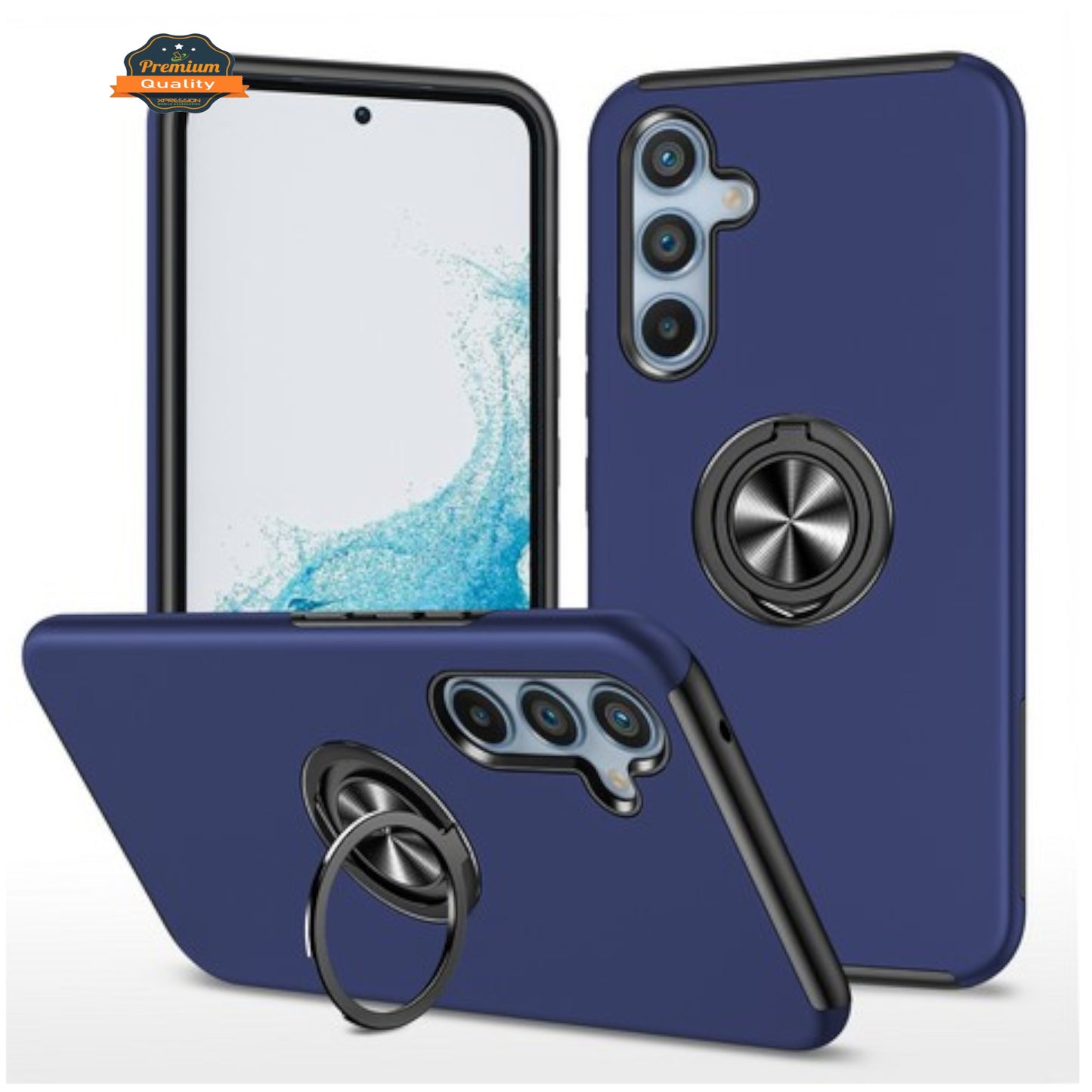 For Samsung Galaxy A37 5G Military Grade Hybrid Case with Flat Metal Ring 360° Rotation Kickstand, Slim Fit Back Hard PC Case Cover