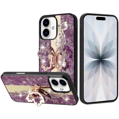 Diamond Glitter Butterfly Engraved Ring Stand Luxury Bling Hybrid Shockproof Chrome Edge Protective Durable Grip