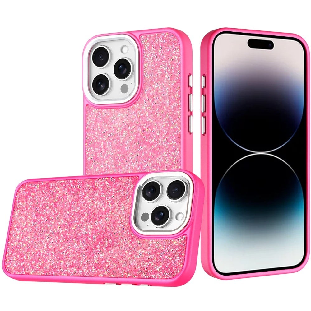 For iPhone 14 Pro Max (6.7") Crystal Sparkle Diamond Glass Full Mini Glitter Bling Frame TPU Hybrid Protective Case Cover