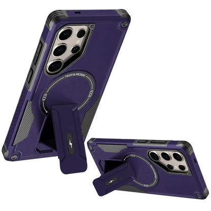 Phone Case for Galaxy S25 Ultra Magnetic Kickstand Rugged Shockproof Armor Grip Anti Slip Heavy Duty Protective Matte Stand Hybrid Cover Purple