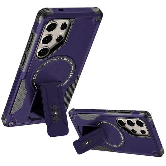 Phone Case for Galaxy S25 Ultra Magnetic Kickstand Rugged Shockproof Armor Grip Anti Slip Heavy Duty Protective Matte Stand Hybrid Cover Purple