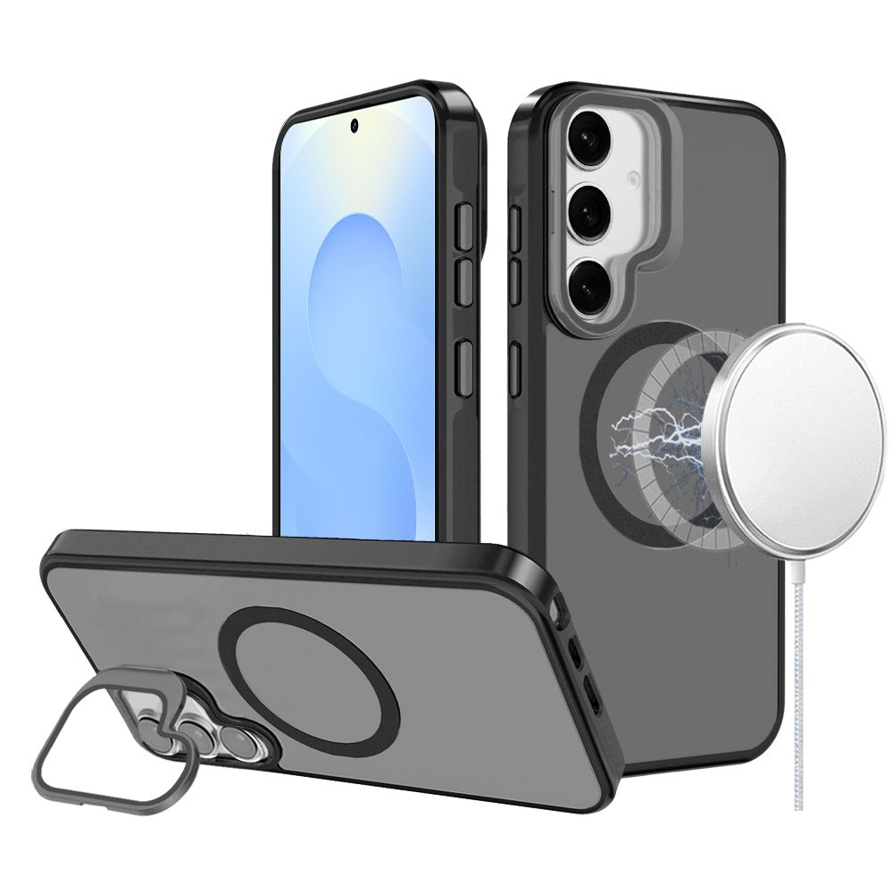 For Apple iPhone 14 /13 Tough HQ Hybrid Case with Aluminum Frame Camera Stand, Compatible with MagSafe, Translucent Matte Shockproof Case Cover