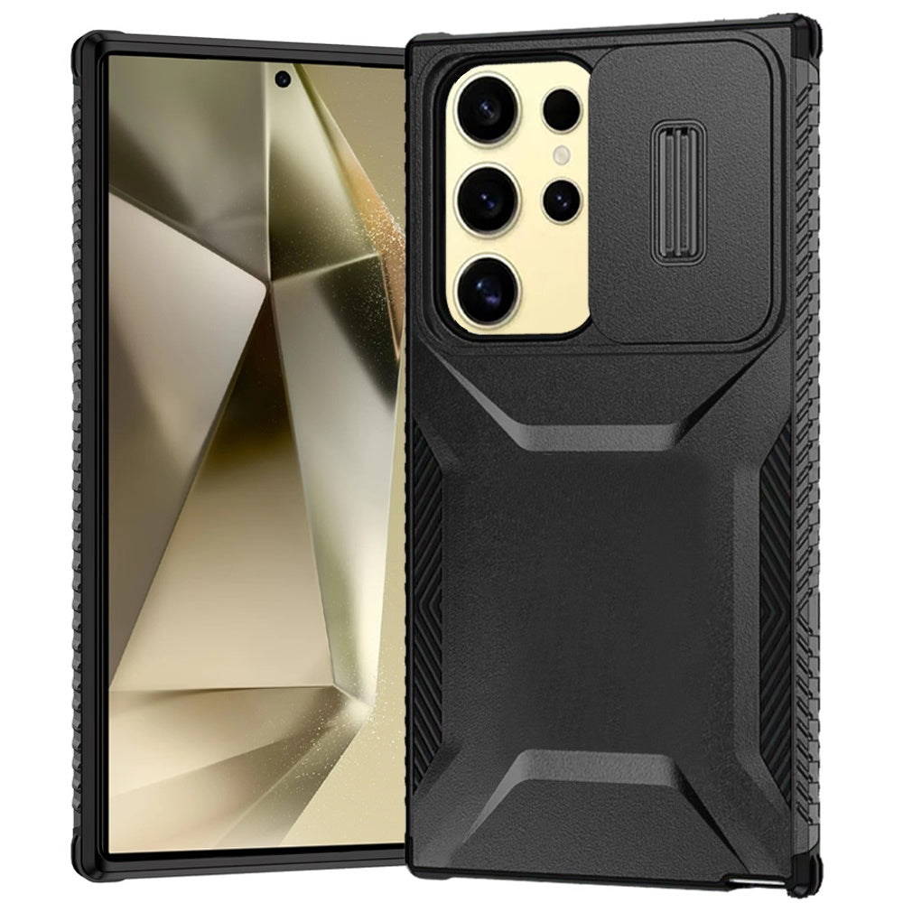 For Samsung Galaxy S22 Slim Fit Shockproof Hybrid with Slide Camera Window Covering, Rugged Tpu Silicone Hard PC Bumper Case Cover