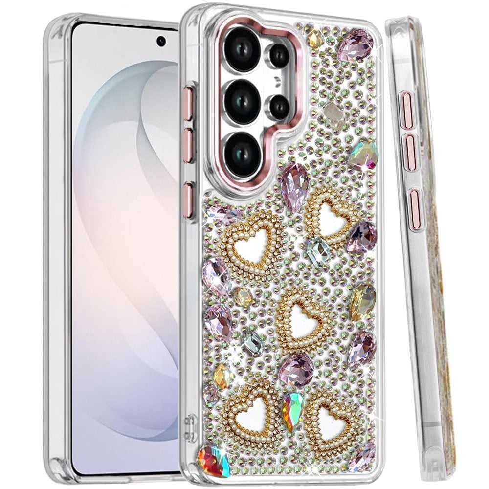 Phone Case for Samsung Galaxy S26 Ultra Luxury Crystal Heart Rhinestone Diamond Bling Shockproof Hybrid Glitter Protective Stylish Durable Grip Cover