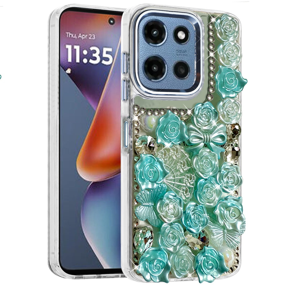 For Motorola Moto G 5G 2026/2025 Muti-Color Floral Fashion Bling Crystal 3D Full Diamonds Stones Sparkle Rhinestone Glitter Hybrid Case Cover