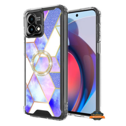 Phone Case Cover for Motorola Moto G Stylus 5G 2026 Fashion Design Bling Diamond Hybrid Protective Case, Ring Kickstand Hard PC + TPU Cover