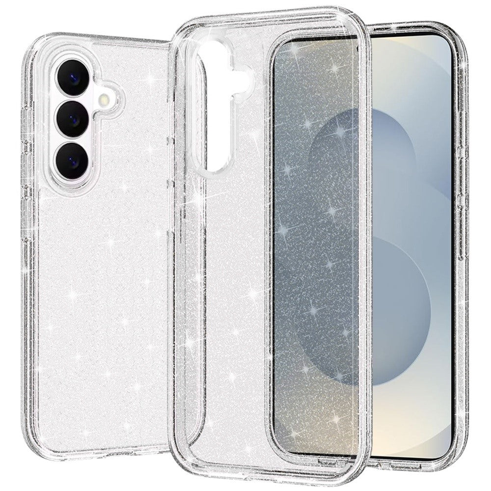 For Samsung Galaxy S26 Transparent Glitter Shiny Sparkle Bling TPU Rubber Hard Back Hybrid Frame Shockproof Case Cover