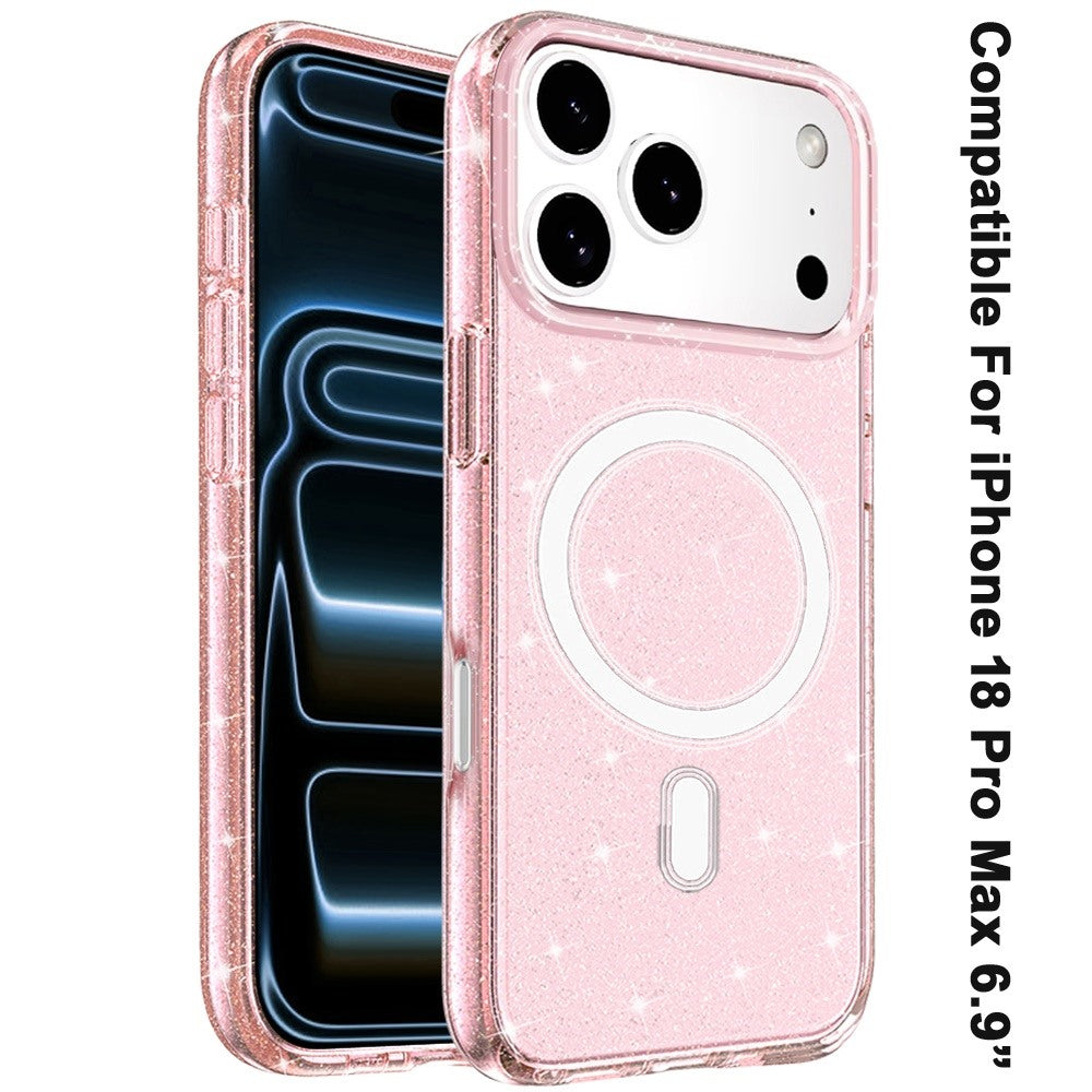 Phone Case for Apple iPhone 18 Pro Max Glitter Magnetic Transparent Shockproof Hybrid TPU Thick 3mm Grip Durable Camera Protection Anti-Slip Cover