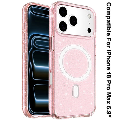 Phone Case for Apple iPhone 18 Pro Max Glitter Magnetic Transparent Shockproof Hybrid TPU Thick 3mm Grip Durable Camera Protection Anti-Slip Cover