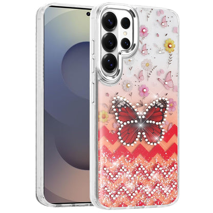 For Samsung Galaxy S26 Ultra Butterfly Resin Epoxy Diamond Design Metal Edged Hybrid Shockproof Heavy Duty Drop Protection Case Cover