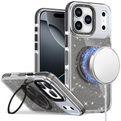For Apple iPhone 17 Pro Max (6.9") Slim Bling Glitter Sparkly Shimmer Hybrid with Magnetic Ring and 360° Rotational Stand [Compatible with Magsafe] Case Cover