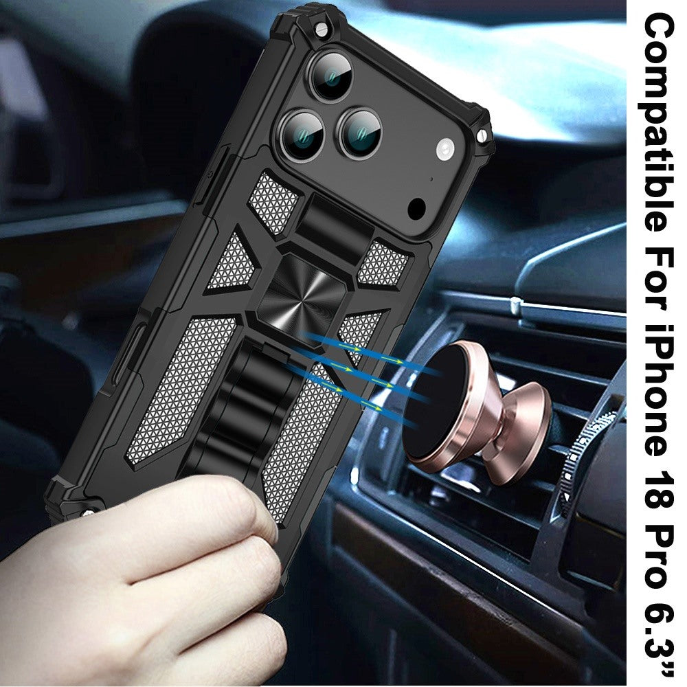Phone Case for Apple iPhone 18 Pro Built in Magnetic Hiden Kickstand Shockproof Rugged Armor Grip Hybrid Heavy Duty Anti Slip Protective Style Cover