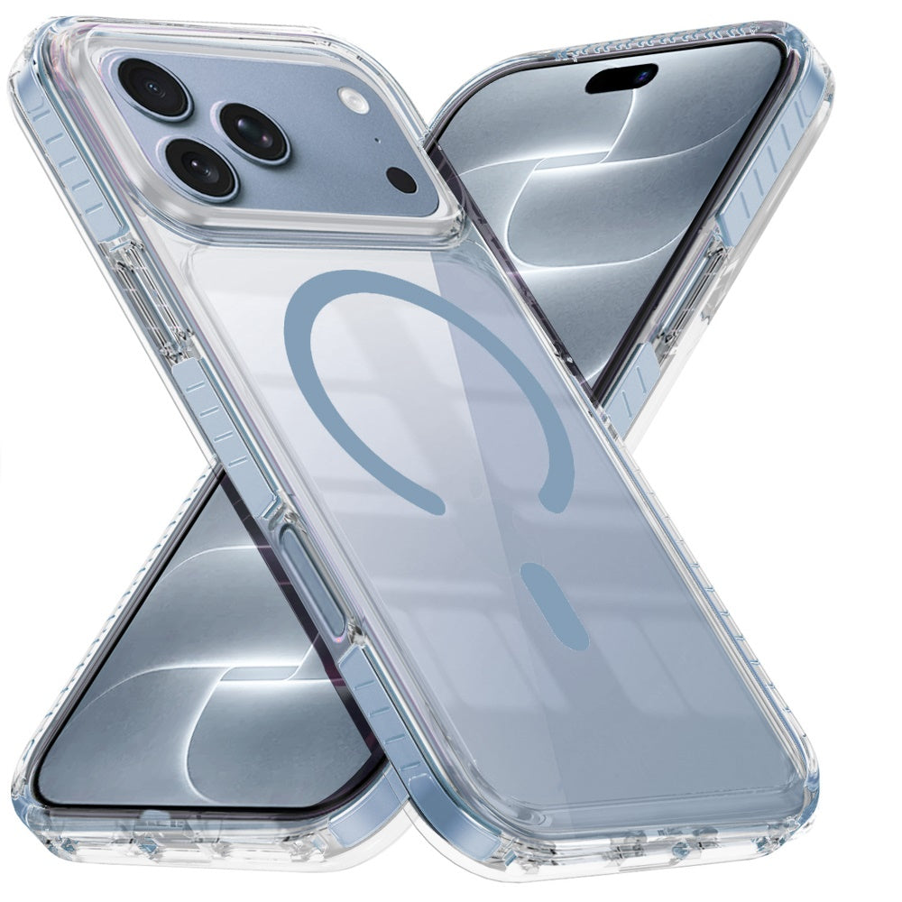 Phone Case for Apple iPhone 18 Pro/ iPhone 17 Pro Transparent Magnetic Shockproof Colored Edge Hybrid Case Slim Durable Grip Clear Protective Soft TPU Cover Blue