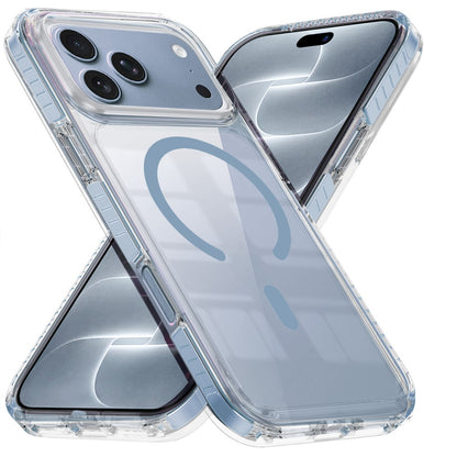Phone Case for Apple iPhone 18 Pro/ iPhone 17 Pro Transparent Magnetic Shockproof Colored Edge Hybrid Case Slim Durable Grip Clear Protective Soft TPU Cover Blue