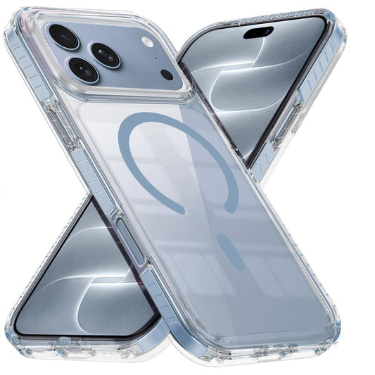 Phone Case for Apple iPhone 18 Pro/ iPhone 17 Pro Transparent Magnetic Shockproof Colored Edge Hybrid Case Slim Durable Grip Clear Protective Soft TPU Cover Blue