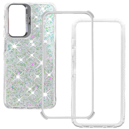 Phone Case for Galaxy A17 5G Luxury Bling Scattered Glitter Hybrid Dual Layers with Integrated Camera Stand and Sparkle Finish Design Cover