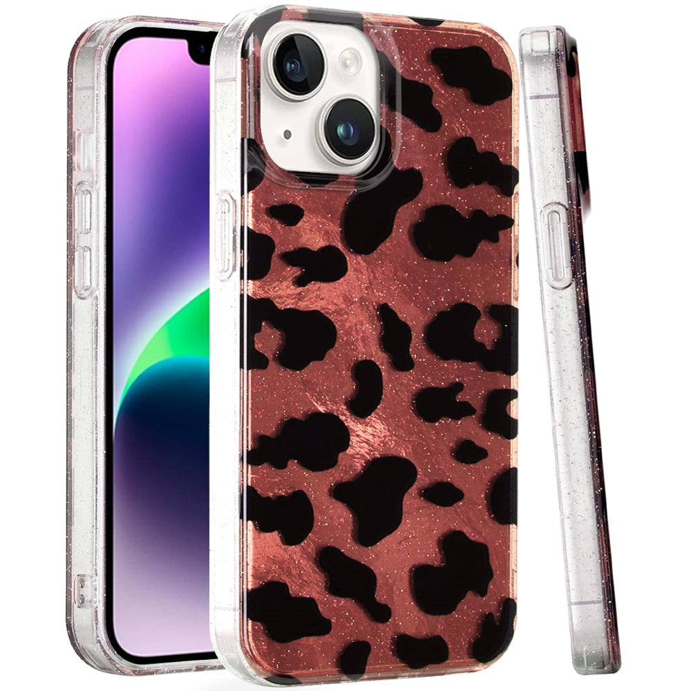 For Apple iPhone 15 Pro Max Glitter Leopard, Fashion Design Animal Skin Print Slim IMD TPU Dual Layer Shockproof Protective Case Cover