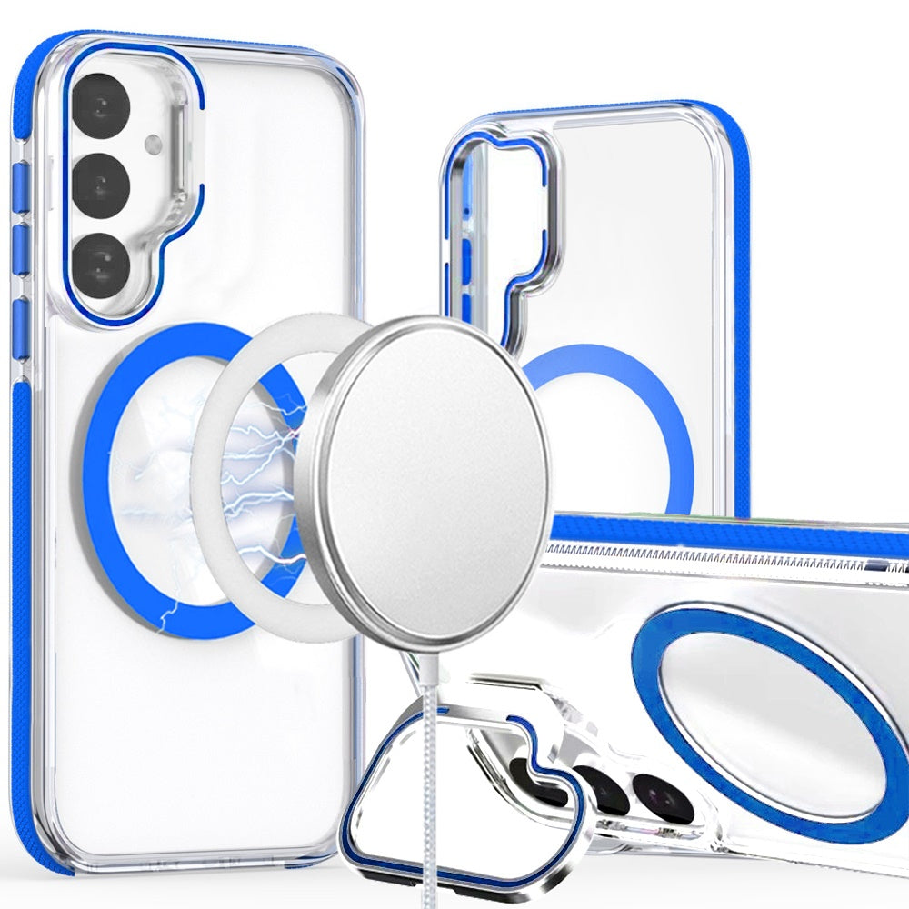 For Samsung Galaxy S22 Ultra Hybrid Clear Invisible Camera Bracket Stand [With Magsafe Magnetic Circle] Shockproof Color Frame Case Cover