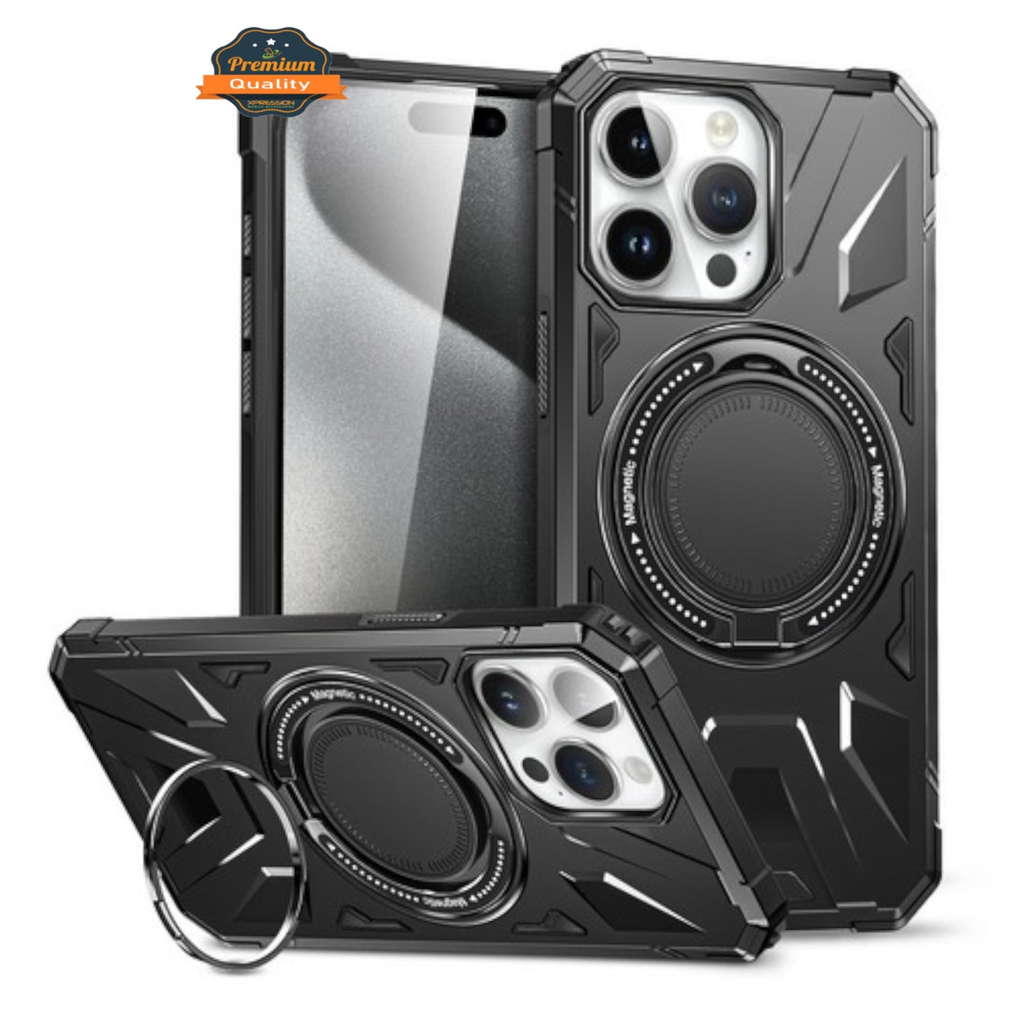 For Apple iPhone 17 Pro Tough Shockproof Hybrid Magnetic Large Rotating Ring Stand Compatible with MagSafe Case Cover