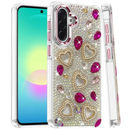 Phone Case for Samsung Galaxy A27 Luxury Crystal Heart Rhinestone Diamond Bling Shockproof Hybrid Glitter Protective Stylish Durable Grip Cover