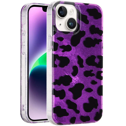 Phone Case for iPhone 14/13 Glitter Leopard, Fashion Design Animal Skin Print Slim IMD TPU Dual Layer Shockproof Protective Cover