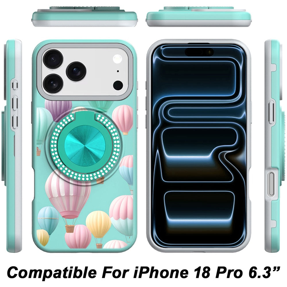Phone Case for Apple iPhone 18 Pro Magnetic Ring Stand Matte Metal Hybrid Car Mount Friendly Shockproof Rotational Grip Diamond Design Pattern Cover