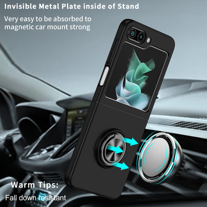 For Samsung Galaxy Z Flip 7 FE / Z Flip 6 Hybrid 360 Degree Rotatable Metal Invisible Ring Stand Holder Slim Fit Magnetic Car Mount Shockproof Case Cover Blue