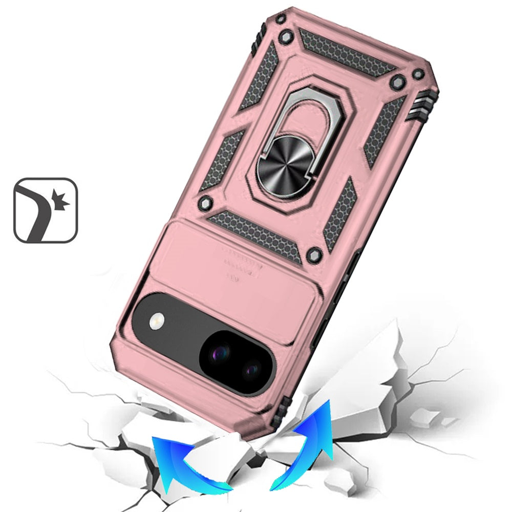 For Google Pixel 9A Hybrid Ring Shockproof with 360° Rotate Ring Kickstand, Camera Lens Protection, Soft Edge Bumper Case Cover