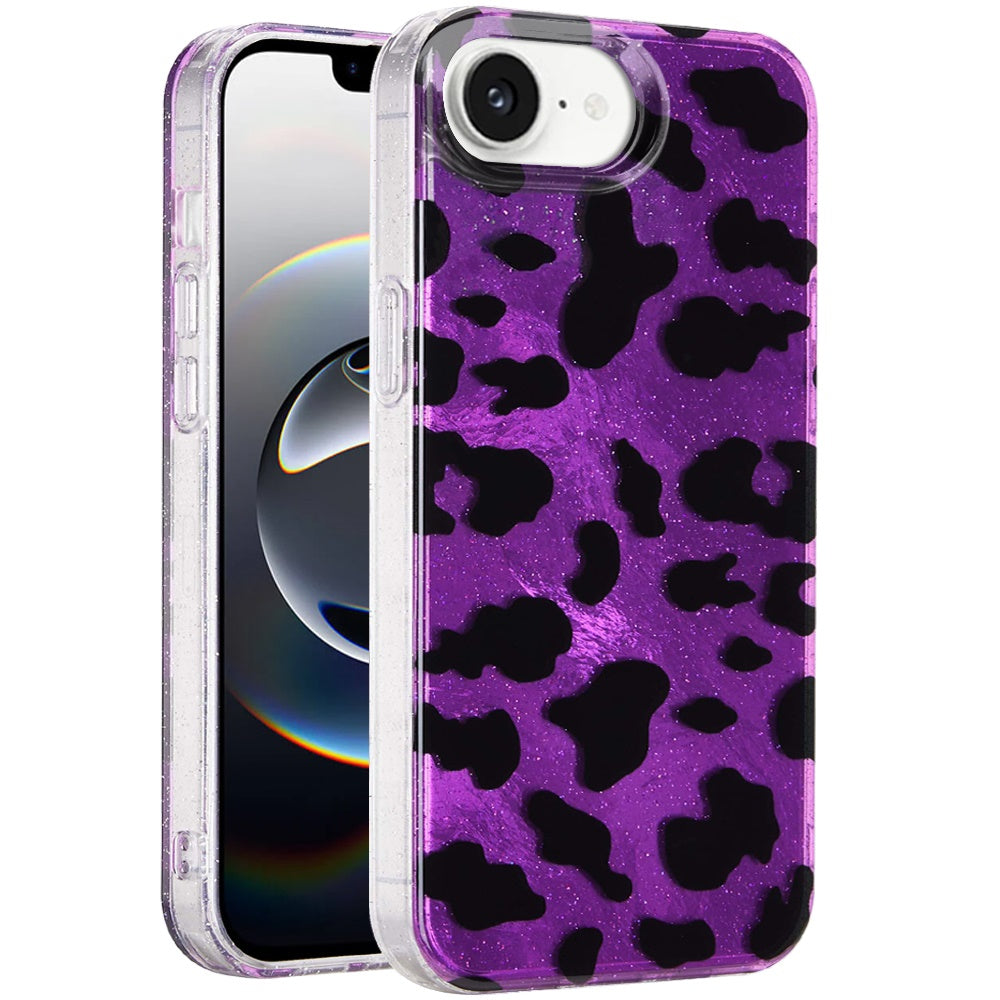 For Apple iPhone 17E /16E Glitter Leopard, Fashion Design Animal Skin Print Slim IMD TPU Dual Layer Shockproof Protective Case Cover