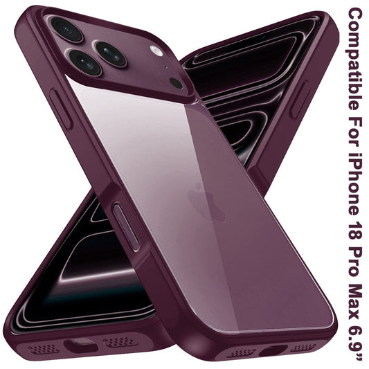 Phone Case for Apple iPhone 18 Pro Max/ iPhone 17 Pro Max Transparent Thick 2.0mm Hybrid Shockproof Rubber TPU Protective Slim Fit Grip Durable Clear HQ Design Cover Purple