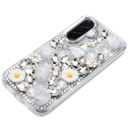 Phone Case for Samsung Galaxy A27 Full Bling Rhinestone Glitter Floral Luxury Hybrid Shockproof Stylish Sparkling Protective Designer Ornament Cover