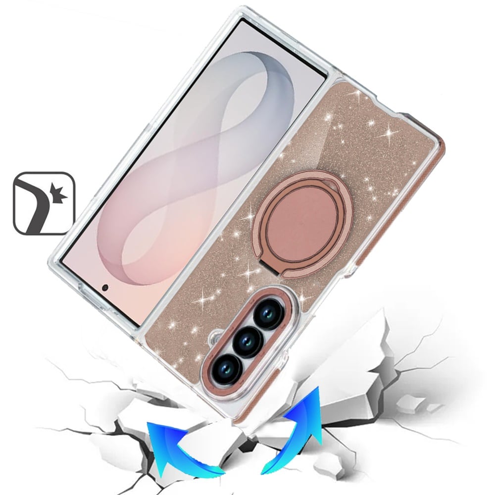 Phone Case for Samsung Galaxy Z Fold 8 Ultra Magnetic Hybrid 360 Rotating Ring Kickstand Tough Hard PC Soft TPU Glitz Shimmer Glitter Shock Absorbing Cover Gold