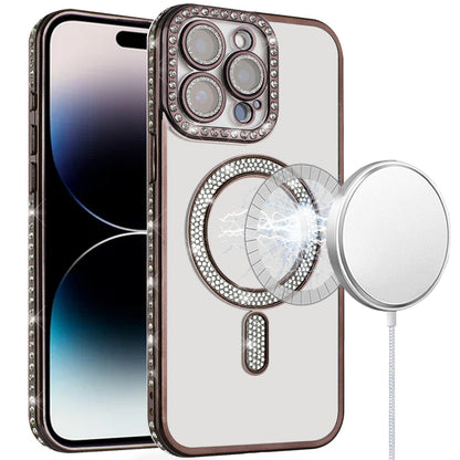 For Samsung Galaxy S24 Ultra Bling Case with Diamond Magnetic Circle, Transparent Slim Shockproof Hybrid Slim Fit Case Cover