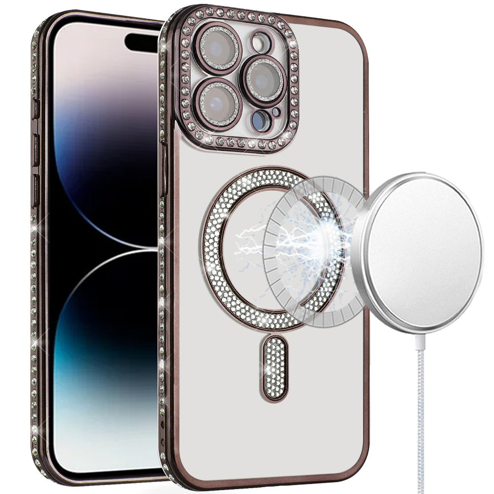 For Apple iPhone 16 (6.1") Bling Case with Diamond Magnetic Circle, Transparent Slim Shockproof Hybrid Slim Fit Case Cover