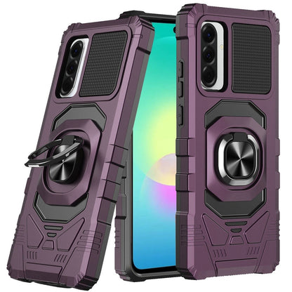 Phone Case for Samsung Galaxy A27 Rugged Hybrid Dual Layer Magnetic Ring Stand Armor Shock Absorbing Heavy Duty TPU Reinforced Bumper Cover Purple