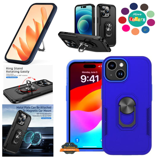 For Apple iPhone 15 Pro (6.1") Military Grade Armor Heavy Shockproof Hybrid Kickstand Built-in 360°Rotate Ring Stand  Phone Case Cover