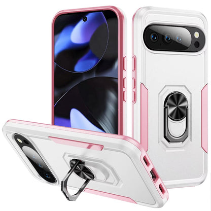 For Google Pixel 10 / 10 Pro Hybrid Rugged Tough 2in1 Drop-Proof Protection Military Grade Armor with Metal Ring Stand Case Cover