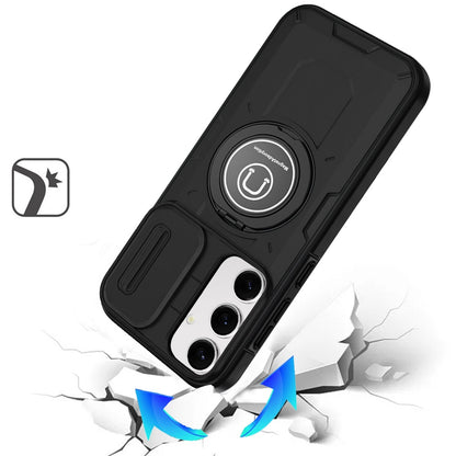 For Samsung Galaxy S22 Ultra Build in Invisible Magnetic Ring Stand with Slide Camera Protector, fit Magnetic Car Mount [Compatible with MagSafe] Case Cover