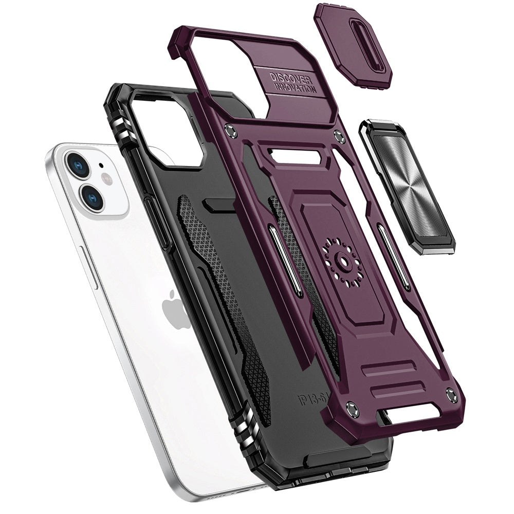 Phone Case for Apple iPhone 11 Tough Metal Ring Shockproof Sliding Camera Window Hybrid Armor Rugged Anti Slip Heavy Duty Grip Cover