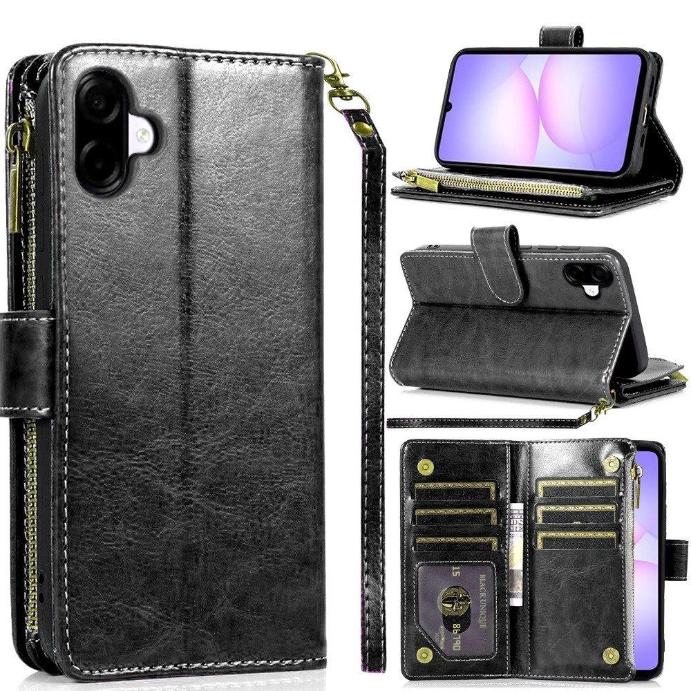 Phone Case for Samsung Galaxy A08 4G, A07 5G, A07 4G Luxury Leather Wallet Card Holder Zipper Pocket Money Storage Protective Grip Design with Strap Cover