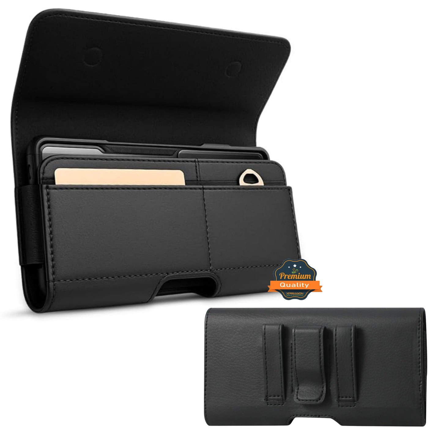 For TCL 50 XL NXTPAPER 5G Magnetic Leather Pouch with Belt Clip, Secure Magnetic Closure, Soft Lining, Card Holder Slot, Fits 6.5"- 7.0" Phones Case Cover Black