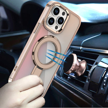 Phone Case for Apple iPhone 13 Pro Max Chrome Magnetic Ring Stand Rotational Shockproof Hybrid Kickstand Metal Finish Rugged Drop Protection Armor Cover Gold