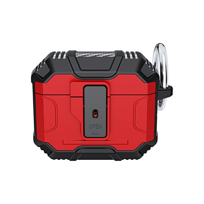 AirPods Case for Apple Airpods 3rd Gen Rugged Shockproof Hybrid Hard Shell with Open Button Dust Proof Wireless Charging Compatible Metal Hook Clip Cover Red