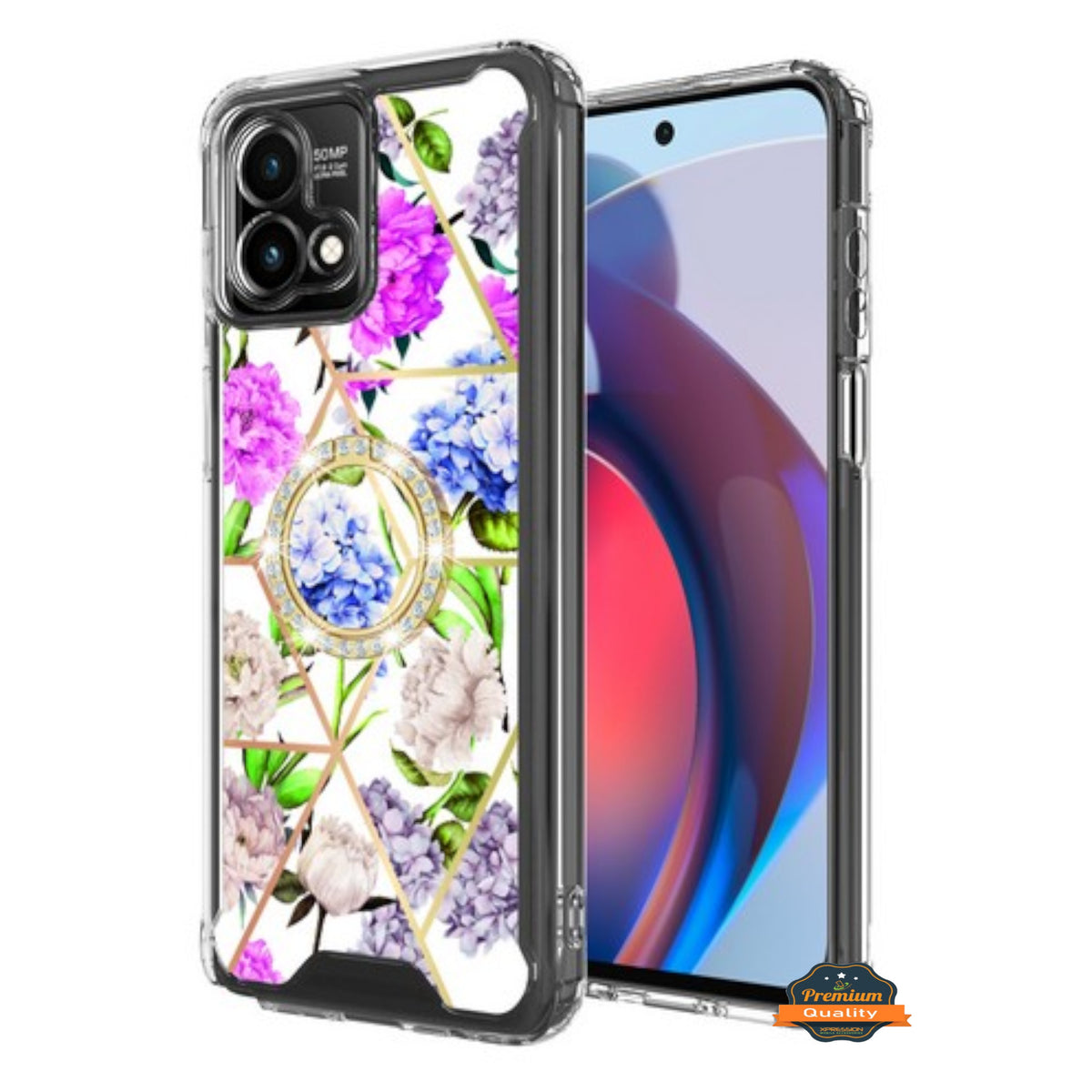 Phone Case Cover for Motorola Moto G Stylus 5G 2026 Fashion Design Bling Diamond Hybrid Protective Case, Ring Kickstand Hard PC + TPU Cover