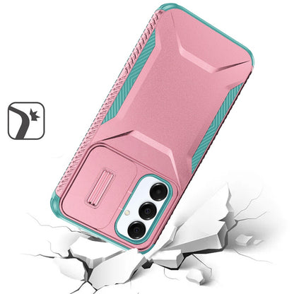 For Samsung Galaxy S25 Plus /S25+ /S24/Plus Slim Fit Shockproof Hybrid with Slide Camera Window Covering, Rugged Tpu Silicone Hard PC Bumper Case Cover Pink-Teal